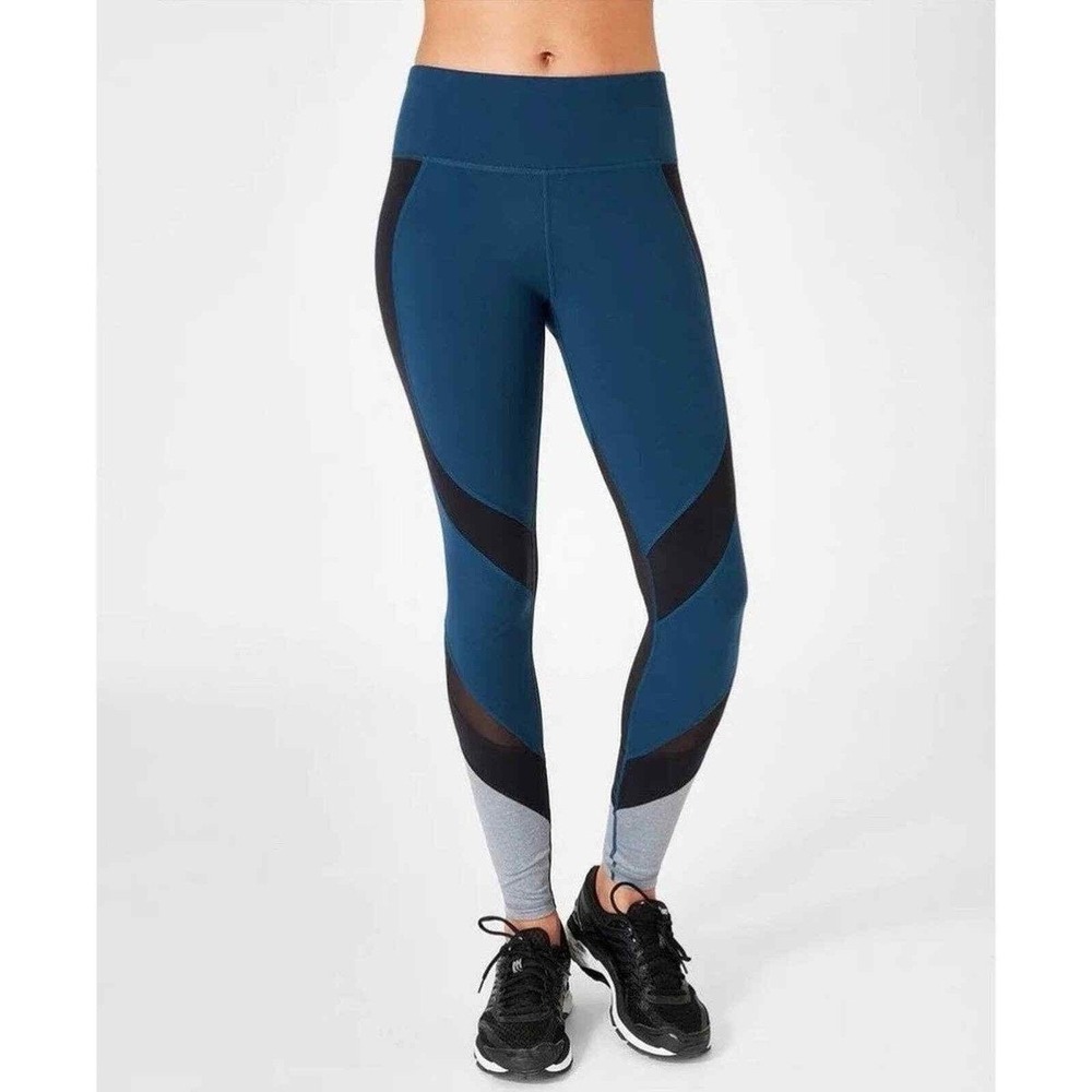 $118 Sweaty Betty Power Mesh Run Leggings Beatle Blue Color Block Pocket/S